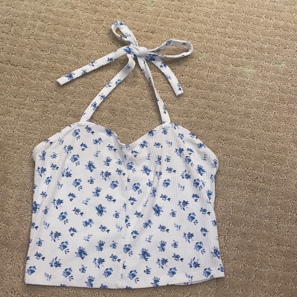 white halter top with flowers